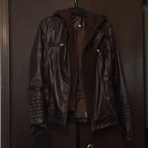 Last chance! Fake leather jacket w/ removable hood